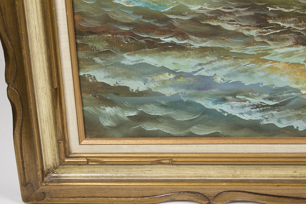 H. Gailey Mid-Century Oil Painting on Canvas of Morning Seascape