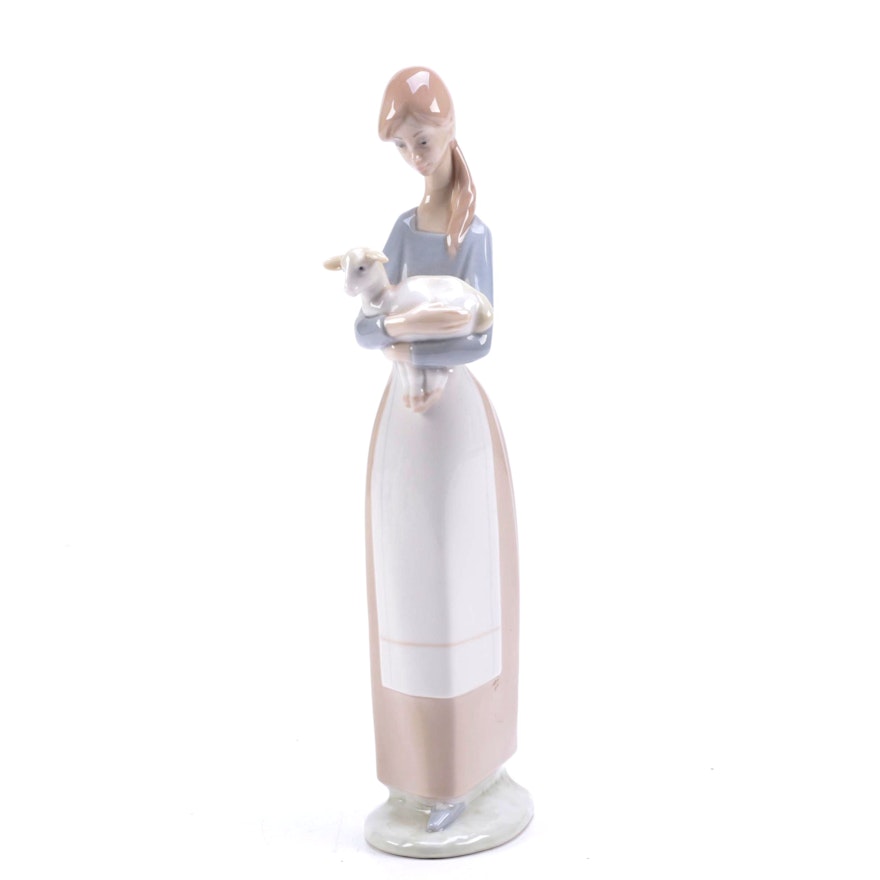 1970s Lladró "Girl With Lamb" Porcelain Figurine