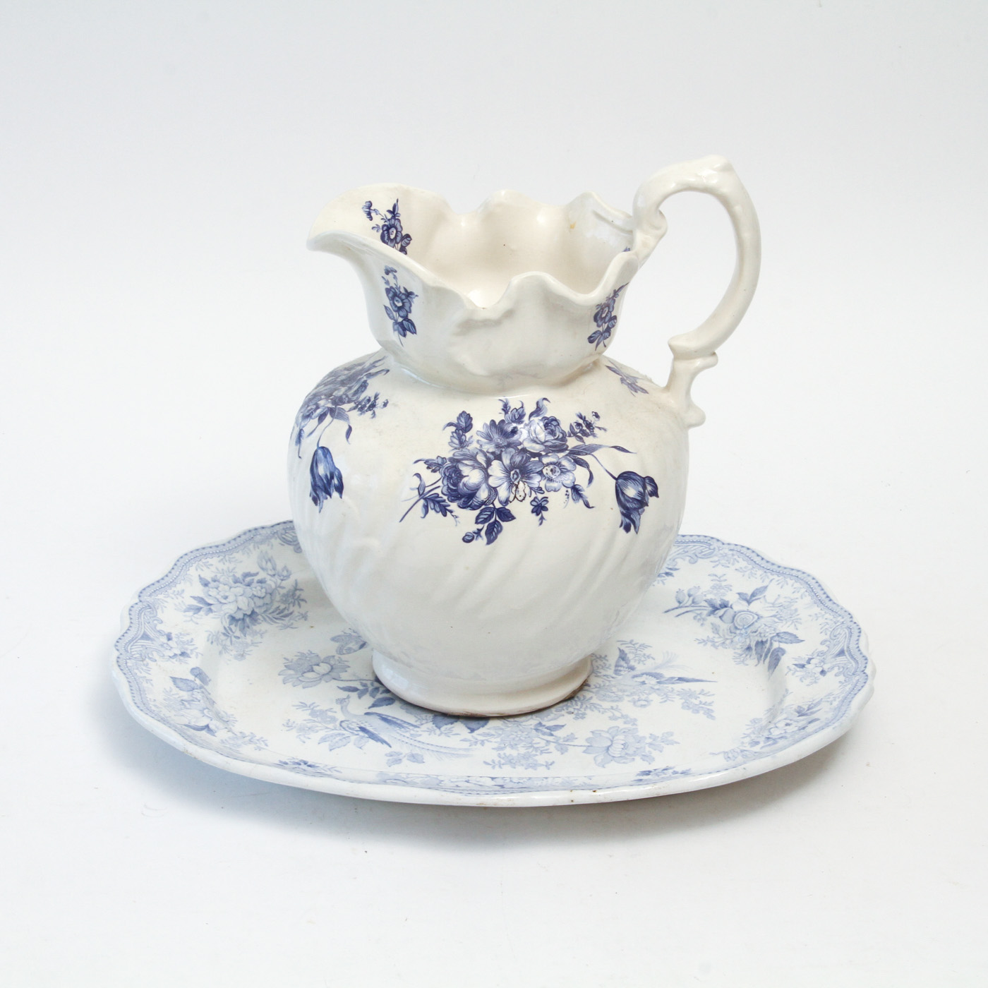 Pair of Vintage Blue Transferware China Pieces Including Burleigh's "Asiatic Pheasants"