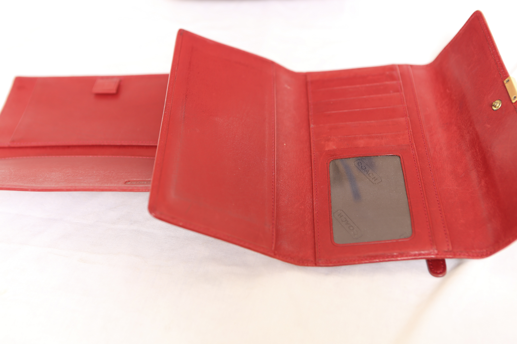 Red Leather Coach Bucket Bag with Wallet and Checkbook