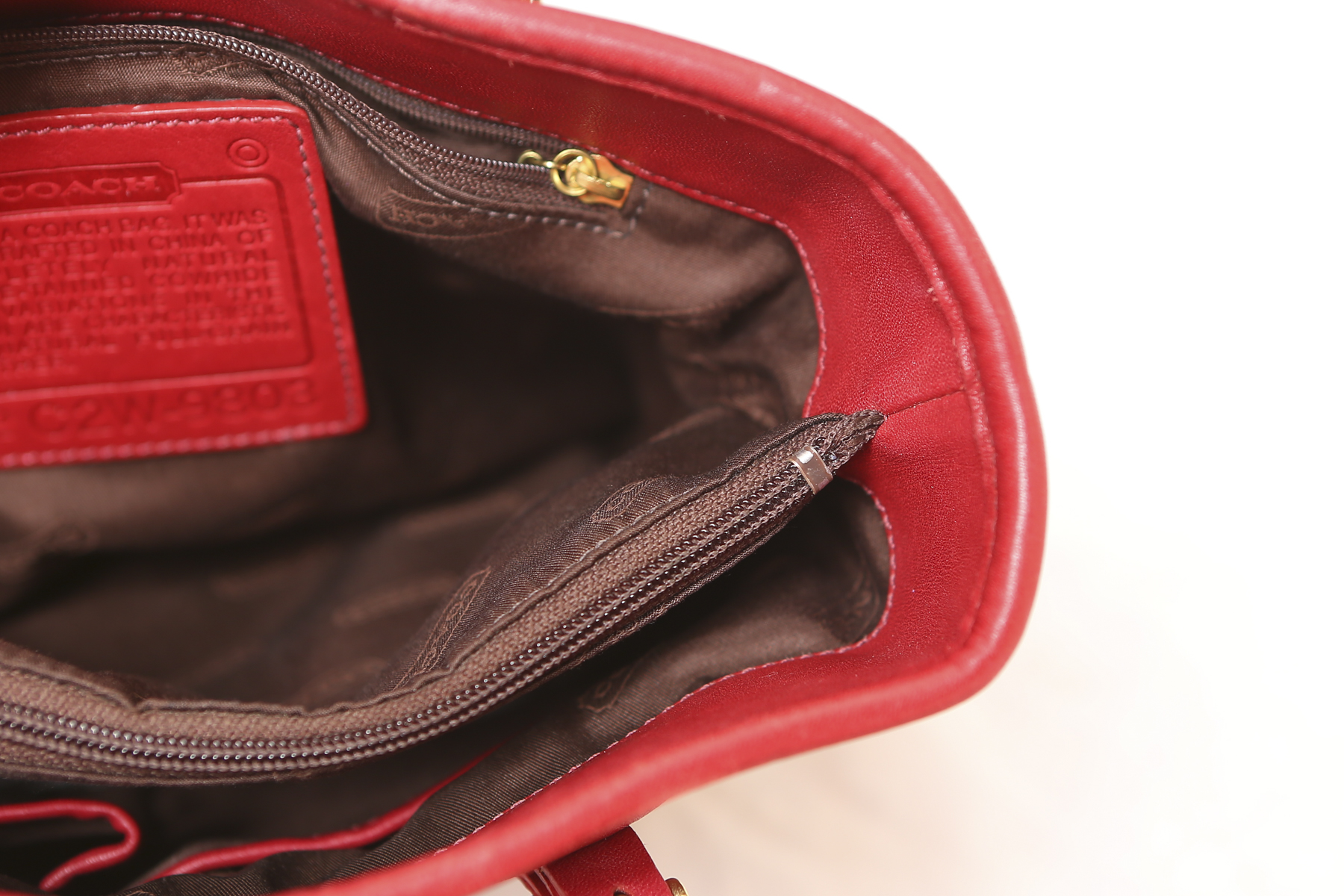 Red Leather Coach Bucket Bag with Wallet and Checkbook