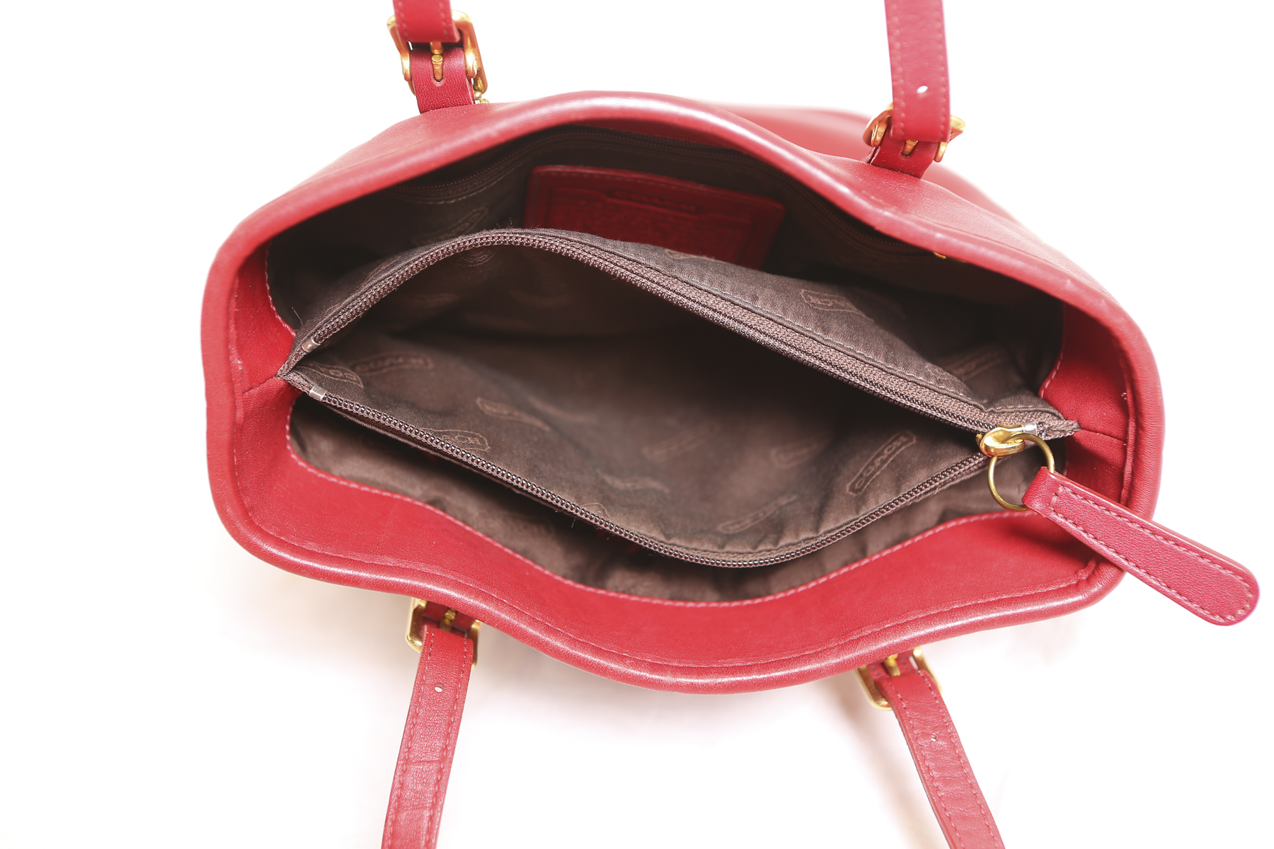 Red Leather Coach Bucket Bag with Wallet and Checkbook
