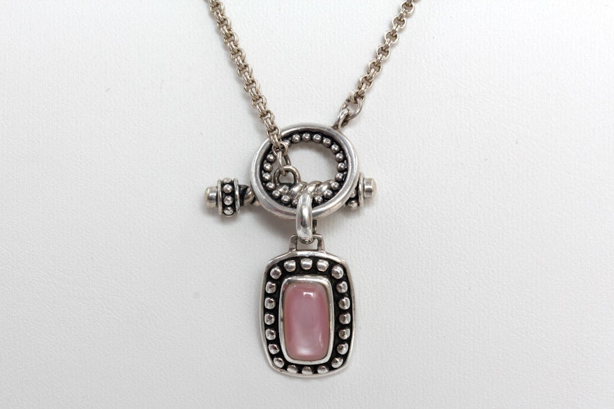 Sterling Silver Pink Mother of Pearl Pendant Necklace