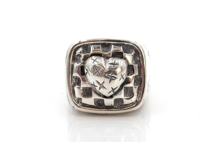 Dian Malouf Sterling Silver Heart Ring
