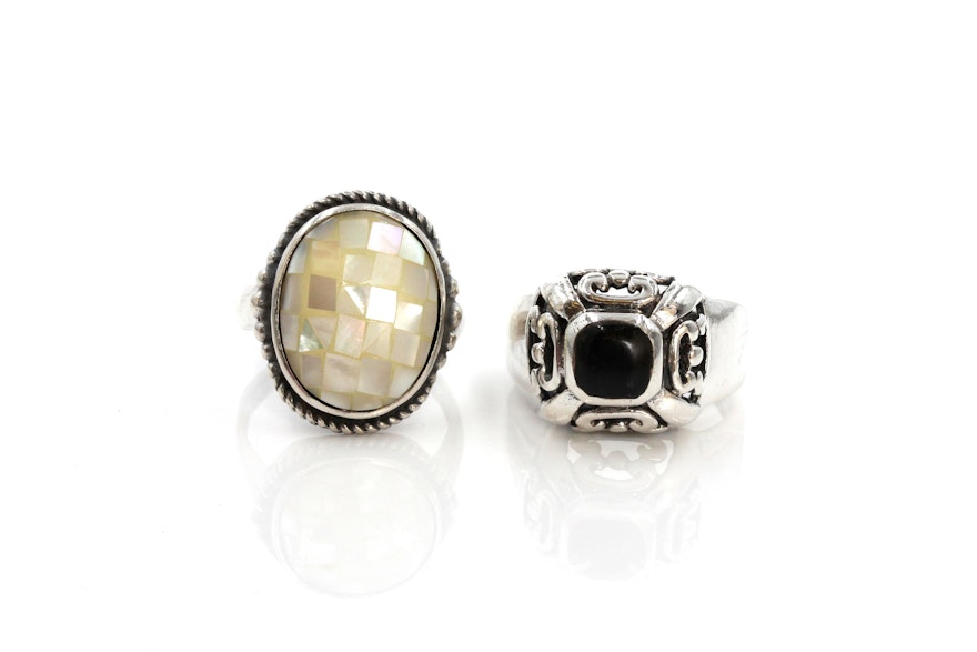 Sterling Silver Black Onyx and Mother of Pearl Ring