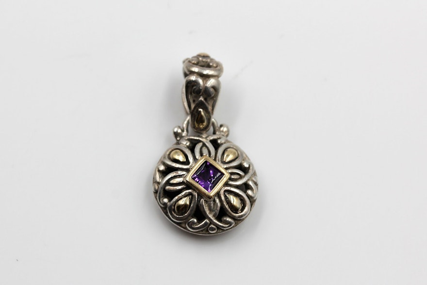 John Hardy Sterling Silver 18K Gold Accented Amethyst Pendant