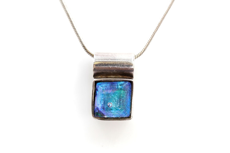 Sterling Silver Fused Glass Pendant Necklace