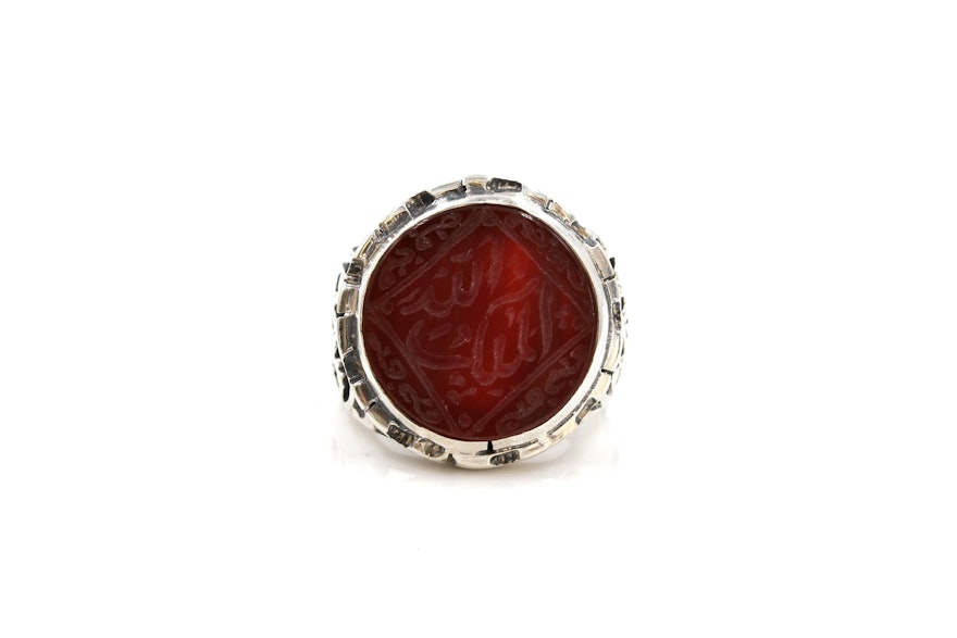Sterling Silver Carved Agate Ring