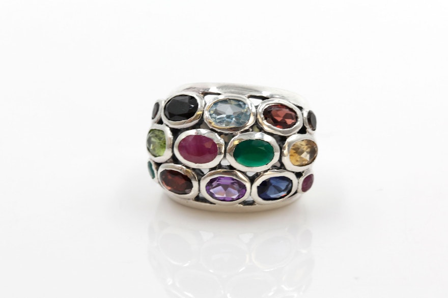 Sterling Silver Gemstone Dome Ring