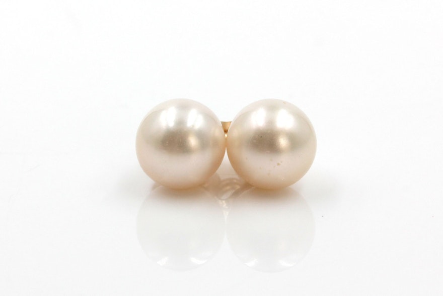 14K Yellow Gold Pearl Studs
