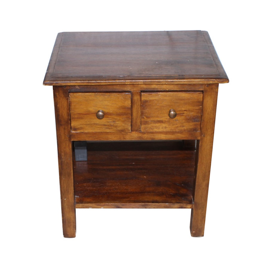 Wooden Two Drawer End Table