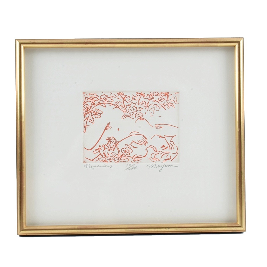 Mayumi Oda Limited Edition Etching on Paper "Pansies"