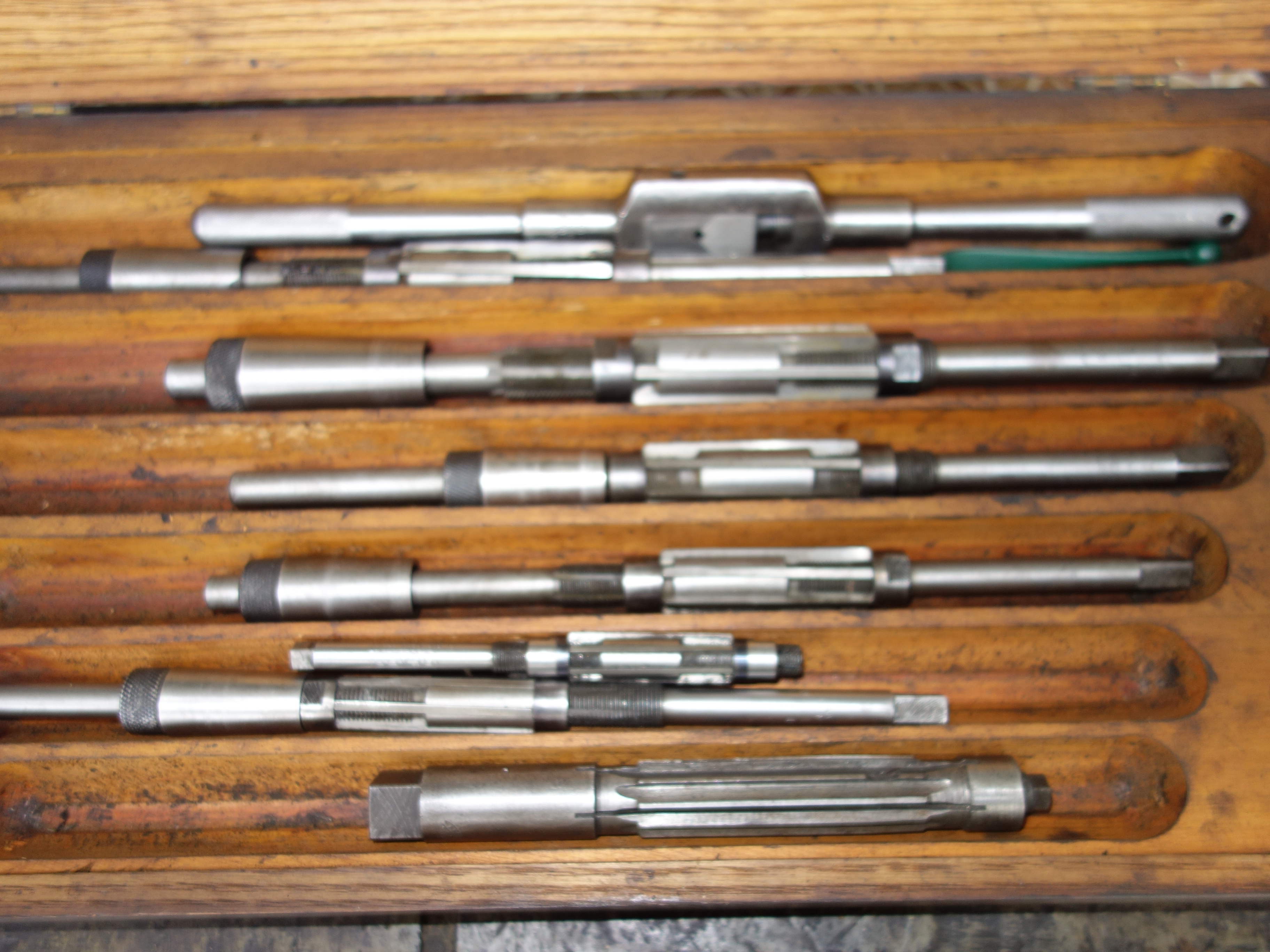 Vintage Tool Box,  Wood Levels and Alvord Polk Reamer Sets