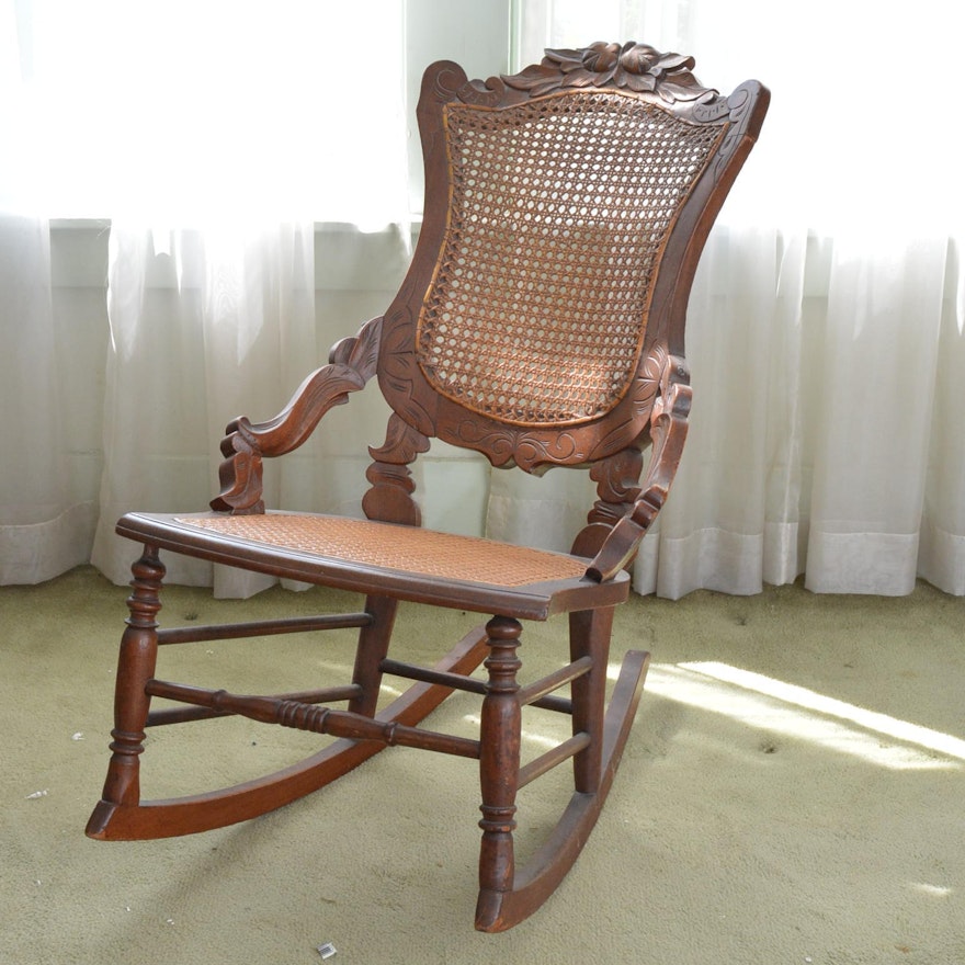 Antique Caned Walnut Rocking Chair