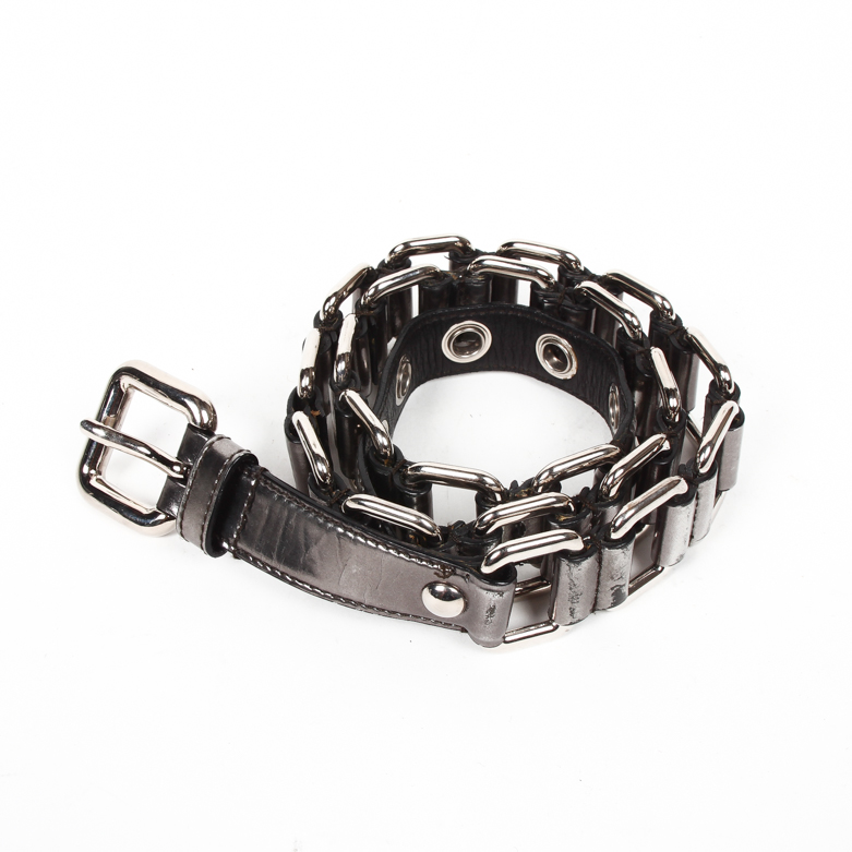 Miu Miu Black Patent Leather Grommet Buckle Belt