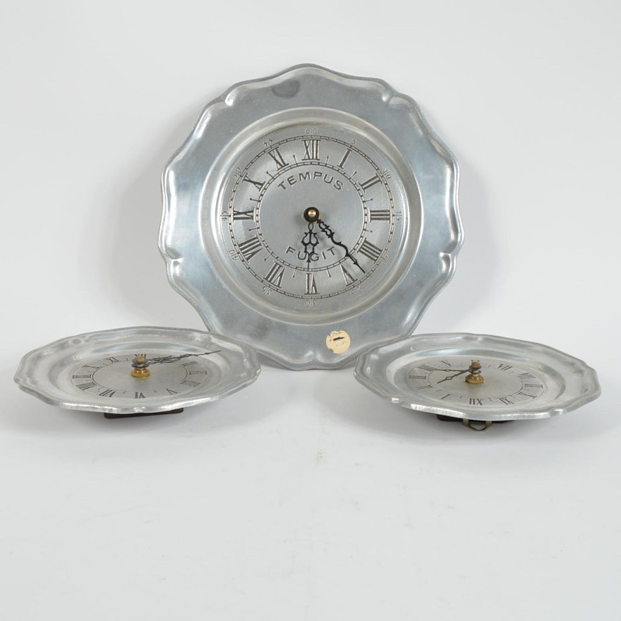 Set of Pewter Plate Wall Clocks
