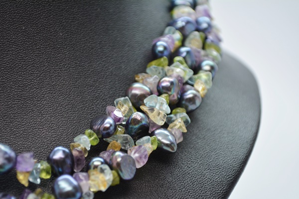 Dyed Freshwater Pearl Necklace and Tumbled Beads With 14K Yellow Gold Clasp