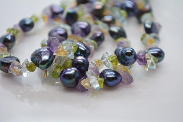 Dyed Freshwater Pearl Necklace and Tumbled Beads With 14K Yellow Gold Clasp