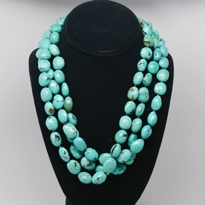 Turquoise Bead Necklace With a Sterling Silver Clasp
