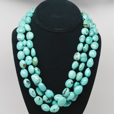 Turquoise Bead Necklace With a Sterling Silver Clasp
