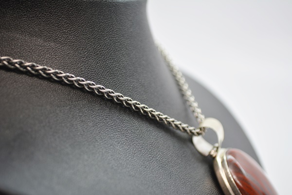 Sterling Silver Iron Jasper Pendant Necklace and Hammered Dangle Clip-On Earrings