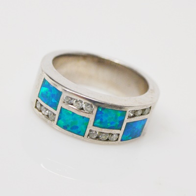 Sterling Silver Synthetic Opal Ring and Base Metal Turquoise and Coral Tie Tack