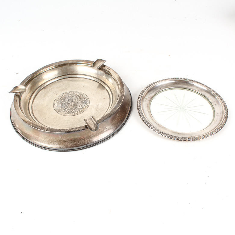 Vintage Sterling Silver Ash Receiver with Wine Bottle Coaster