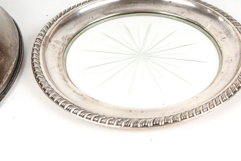 Vintage Sterling Silver Ash Receiver with Wine Bottle Coaster