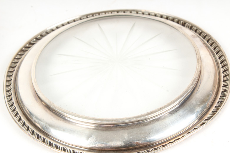 Vintage Sterling Silver Ash Receiver with Wine Bottle Coaster