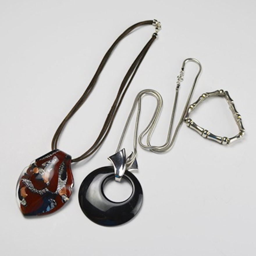 Murano Glass Pendant Necklace With Costume Pendant Necklace and Bracelet
