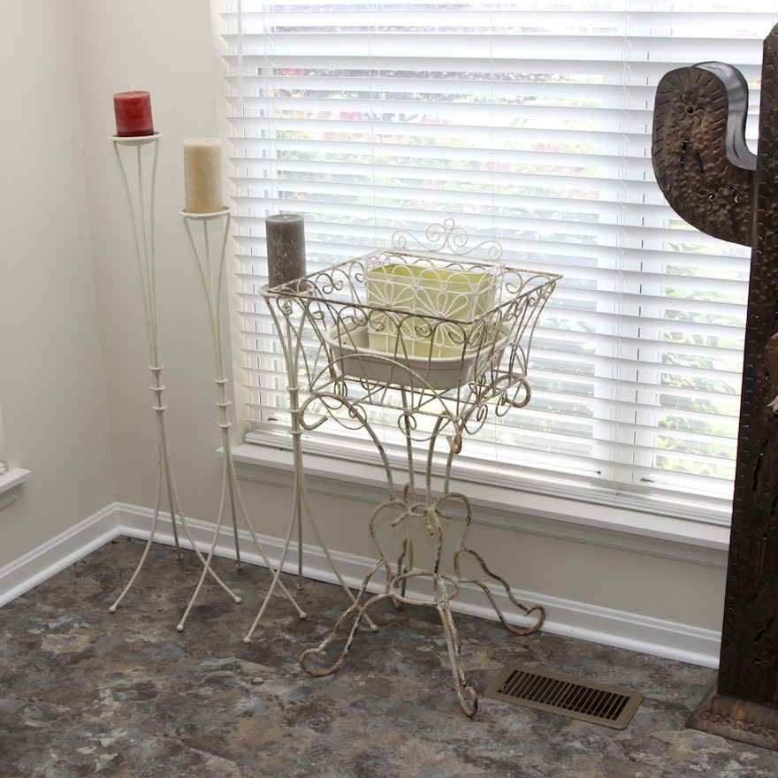 Metal Plant Stand, Candle Holders and Basket