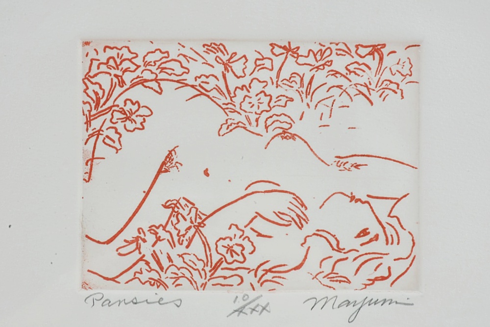 Mayumi Oda Limited Edition Etching on Paper "Pansies"