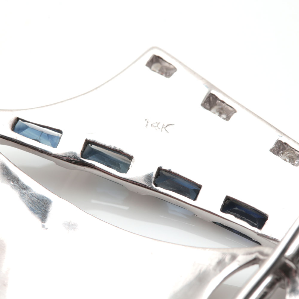 18K White Gold Sailboat Brooch Featuring Diamonds and Sapphires