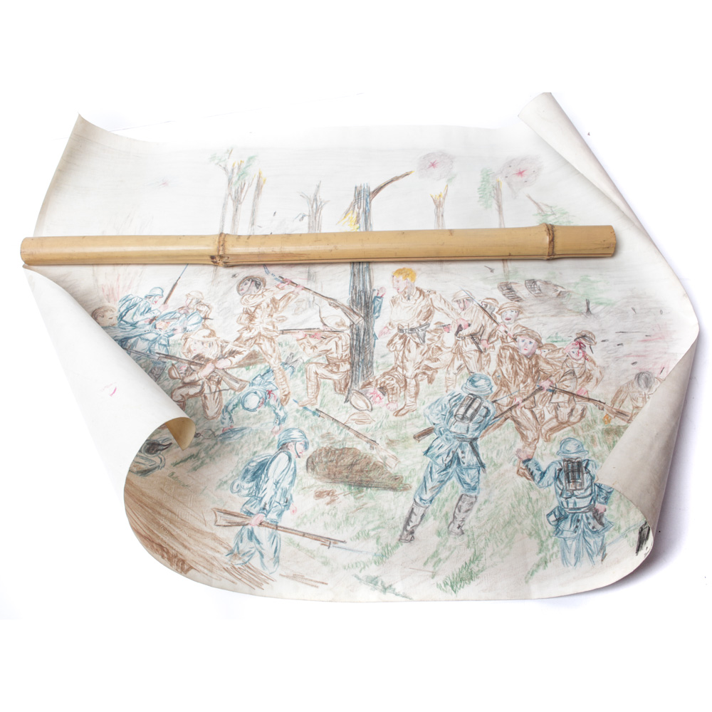 Original WWII Pencil Drawing of Combat