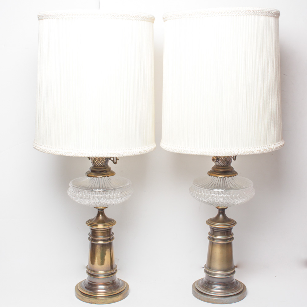 Brass and Glass Lamp Pair