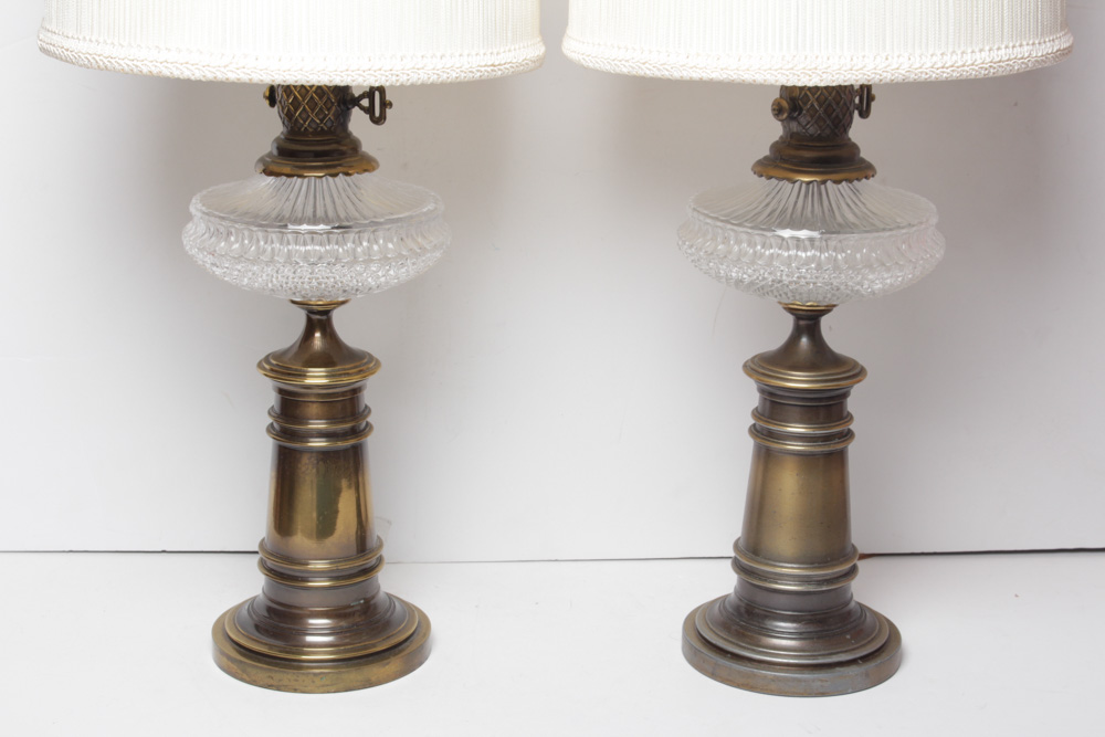 Brass and Glass Lamp Pair