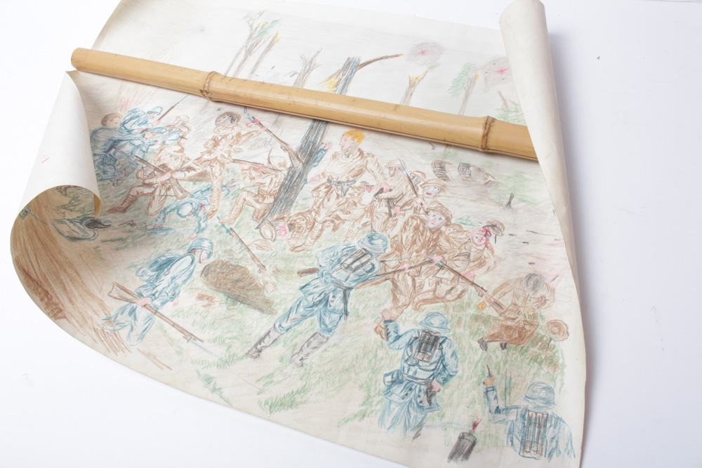 Original WWII Pencil Drawing of Combat