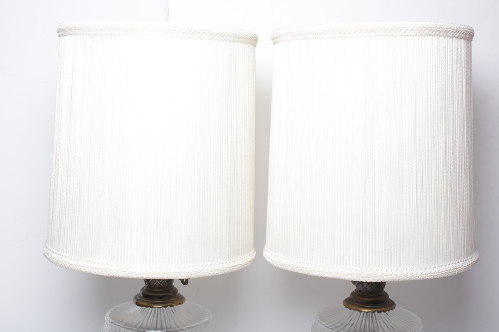 Brass and Glass Lamp Pair