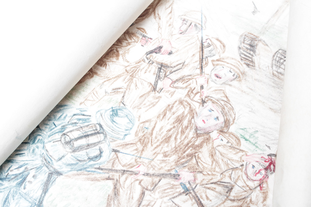 Original WWII Pencil Drawing of Combat