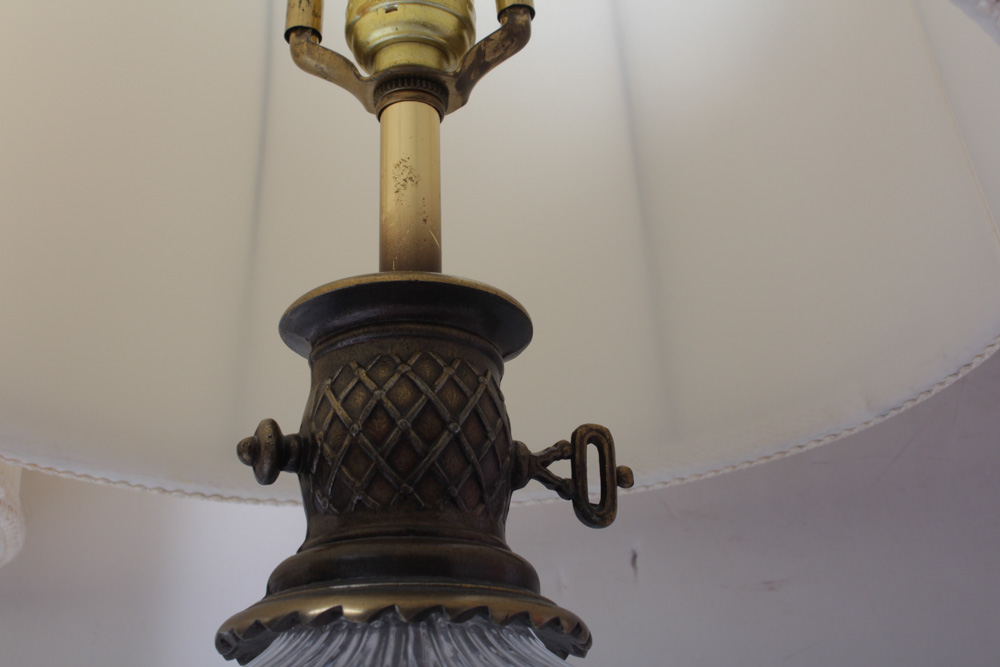 Brass and Glass Lamp Pair