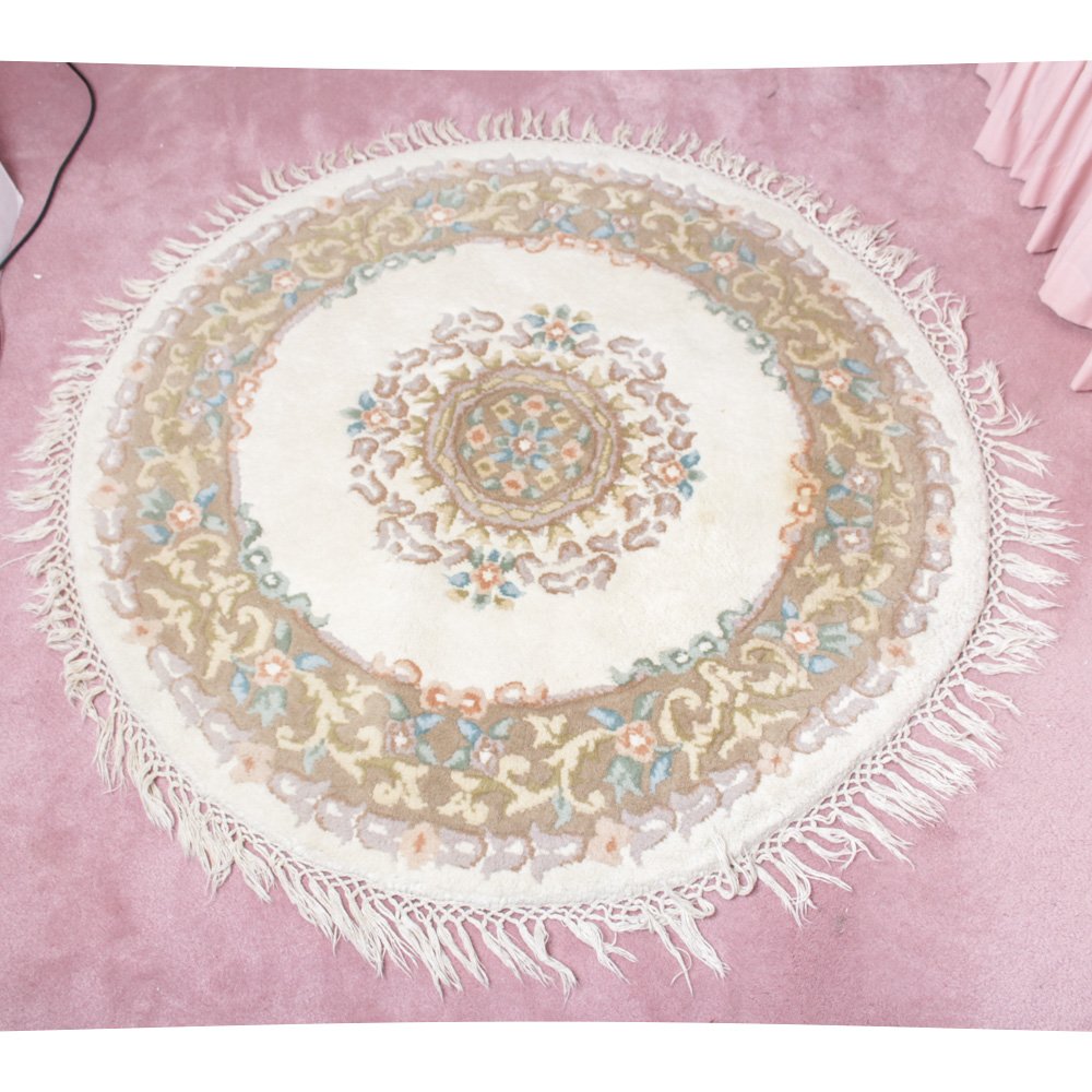 Hand-Knotted Chinese Sculpted Wool Round Rug