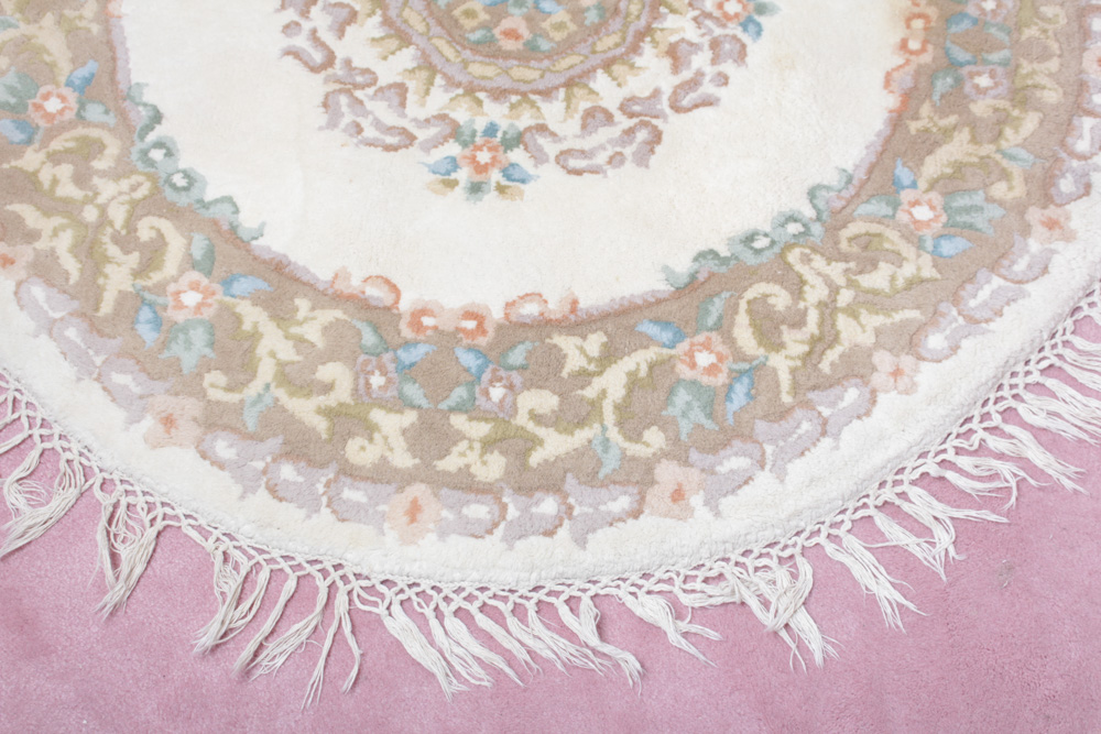 Hand-Knotted Chinese Sculpted Wool Round Rug