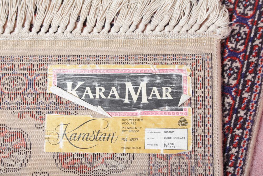 Vintage Belgian Karastan Kara Mar Bokhara Style Wool Rug