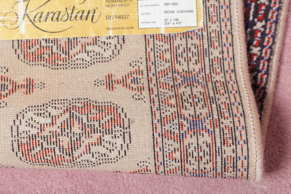 Vintage Belgian Karastan Kara Mar Bokhara Style Wool Rug