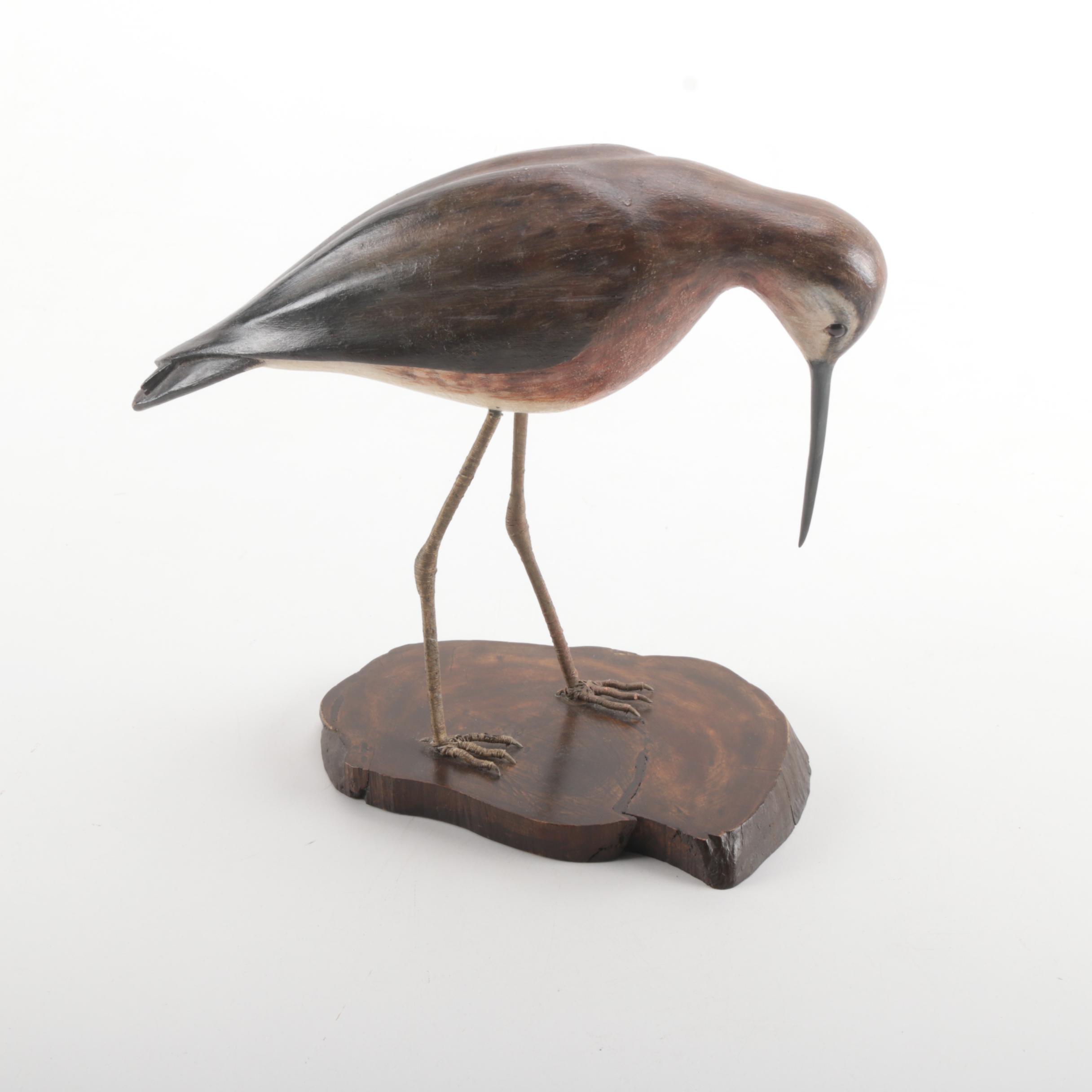Wooden Sandpiper Bird Figurine