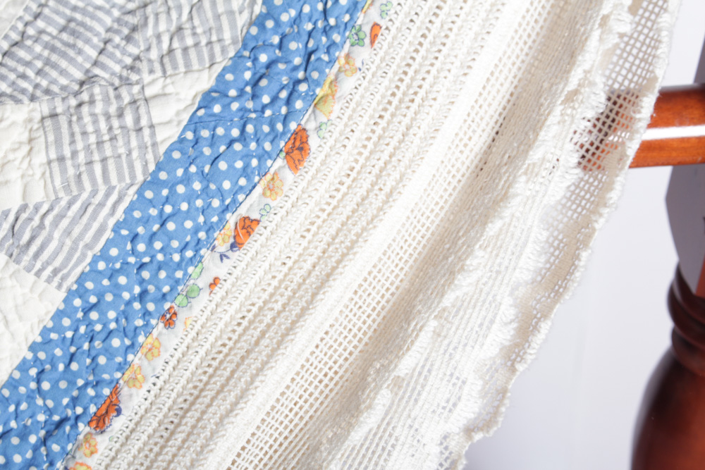 Vintage Handmade Quilt with Colonial Style Quilt Stand