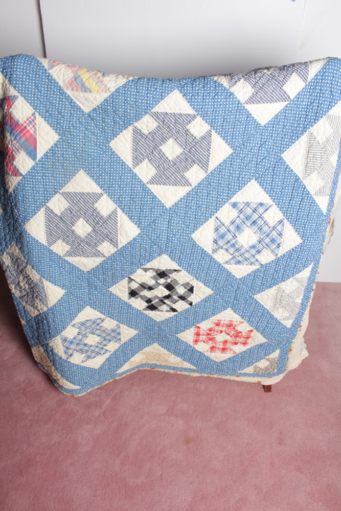 Vintage Handmade Quilt with Colonial Style Quilt Stand