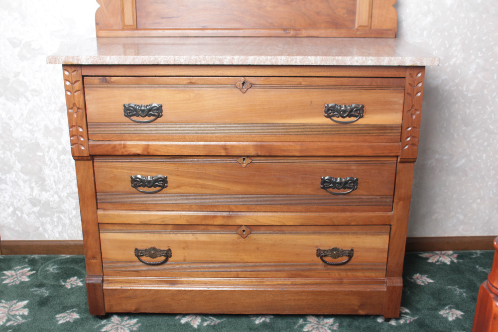 Antique Marble Topped Eastlake Style Dresser with Mirror