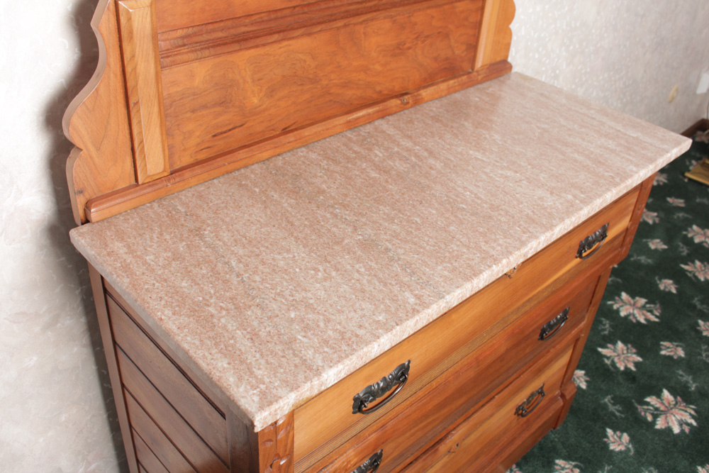 Antique Marble Topped Eastlake Style Dresser with Mirror