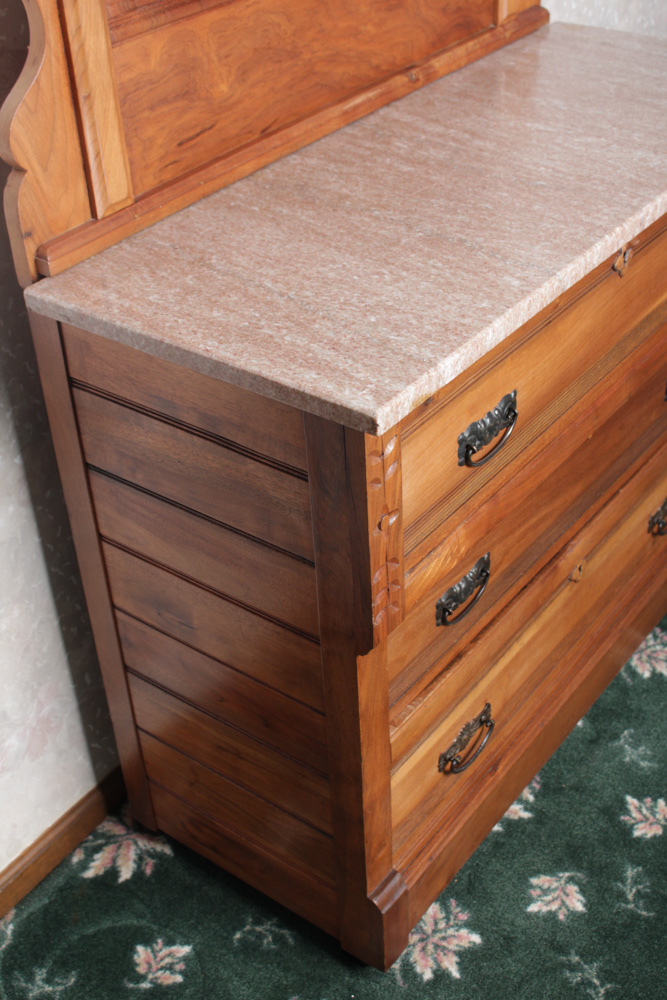 Antique Marble Topped Eastlake Style Dresser with Mirror